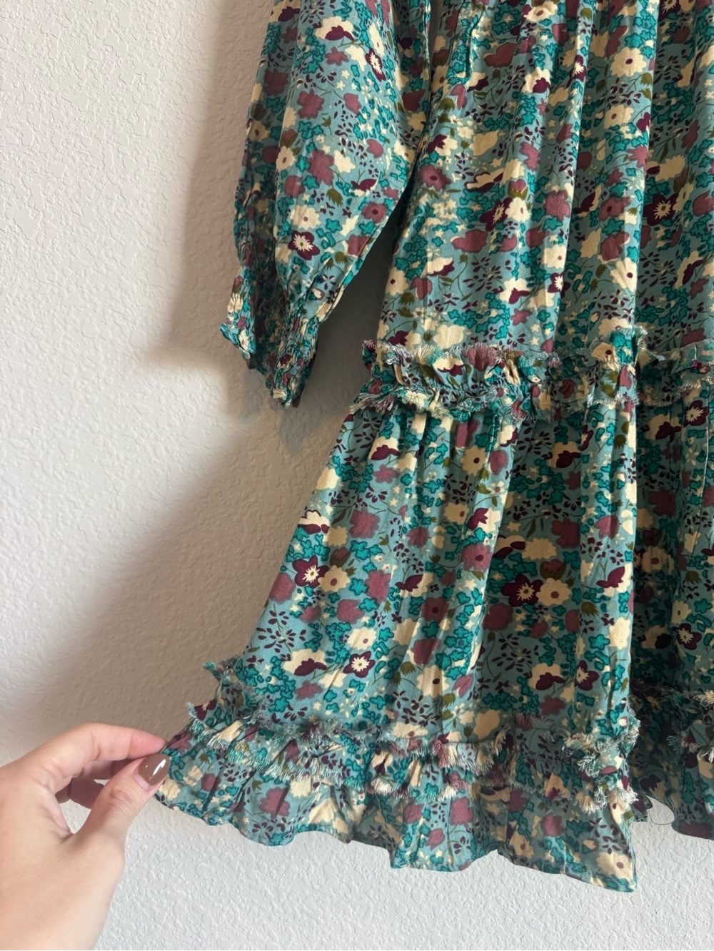 Natural Life Blue Floral Tiered Raw Hem Boho Flowy Festival Mini Dress Size S - Picture 5 of 8